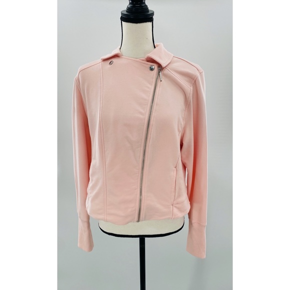 H by Halston Pink " Flyaway" Moto Crop Cotton Spring Collared Jacket, QVC UK, 16 - Picture 1 of 12